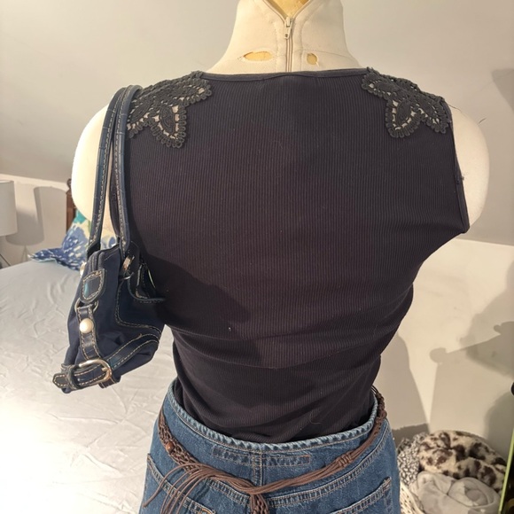 Mango Black Lace Embroidered Trim Top - Picture 6 of 10